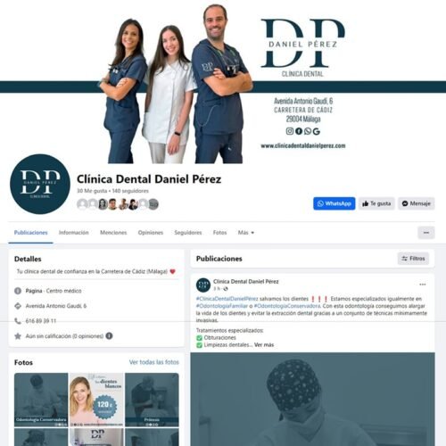 Gestión del perfil de la red social Facebook de Clínica Dental Daniel Pérez en Málaga