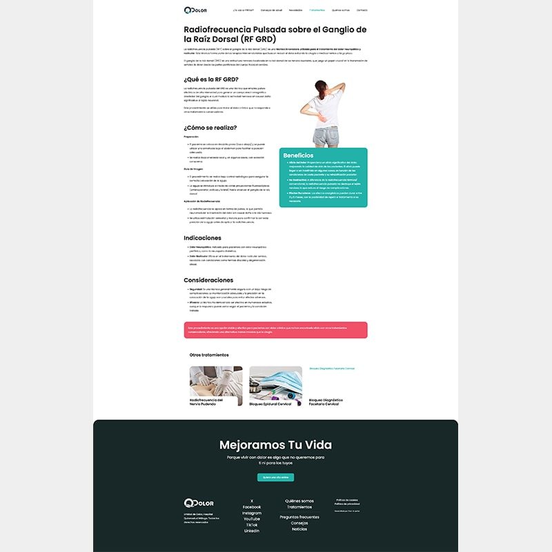 Página web QDolor, para Unidad de Dolor del Hospital Quirón Málaga