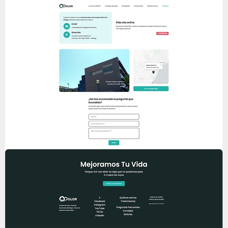 Página web QDolor, para Unidad de Dolor del Hospital Quirón Málaga
