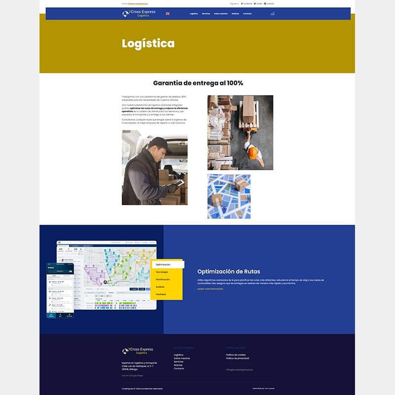 Página Web de la empresa de logística Cross Express S.L.
