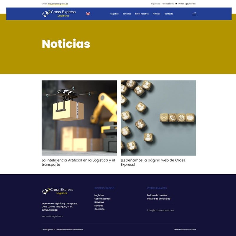 Página Web de la empresa de logística Cross Express S.L.